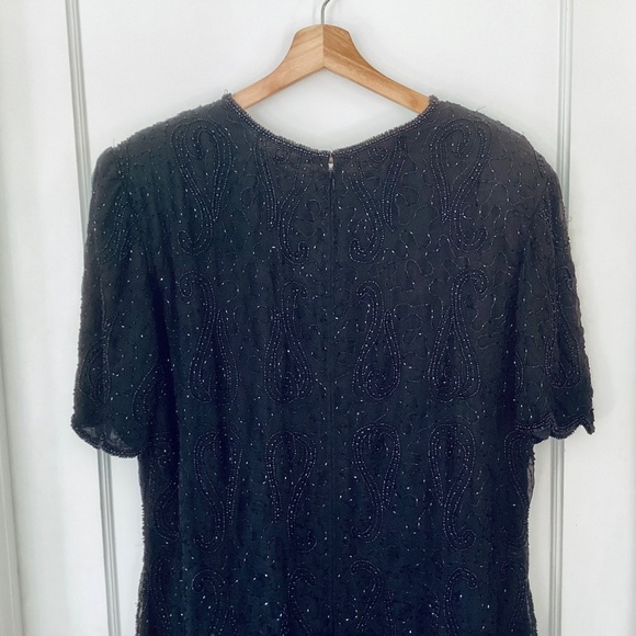 Vtg JMD New York Beaded Full Skirt Formal Evening Black Dress 3X sheer Eventwear - Picture 16 of 16